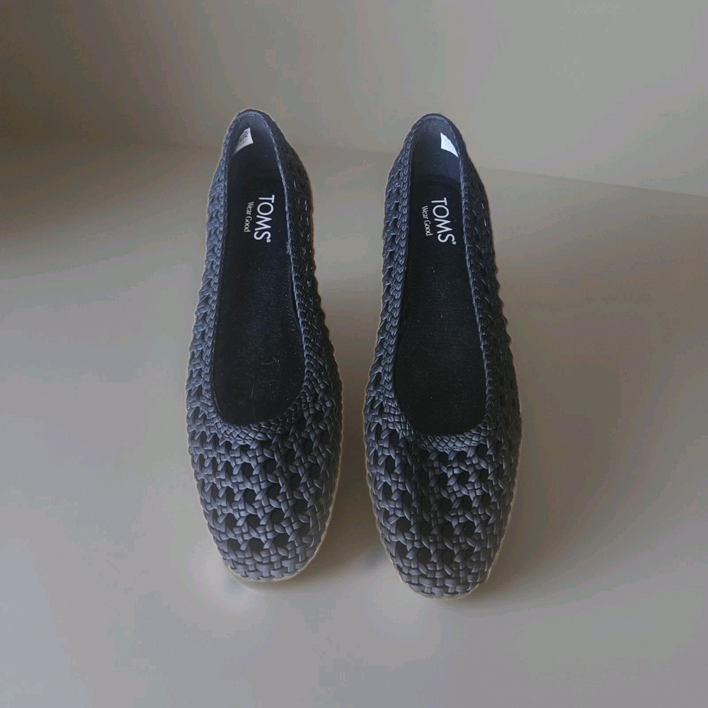 TOMS Women's Briella Flats In Black Woven Basket, Size 8.5 Womens NWOB